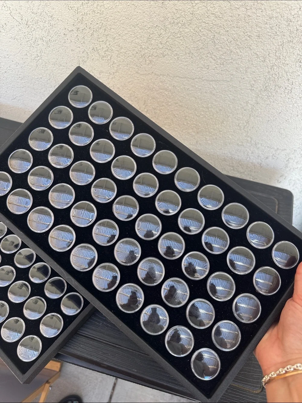Set of Two Black Gem Display Trays with acrylic gem displays on black velvet 50